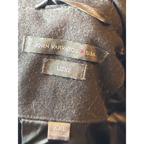 John Varvatos Mens Sz 2X Black Wool Cashmere Long Pea Coat Style Full Zip - Picture 3 of 4